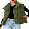 Dokotoo Womens Plus Size Green Puffer Vest Lightweight Warm Stand Collar Cropped Casual Zip Padded Vest Sleeveless Outerwear Jacket Winter Coats for Women Quilted Vest with Pockets XXL view 1
