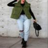 Dokotoo Womens Plus Size Green Puffer Vest Lightweight Warm Stand Collar Cropped Casual Zip Padded Vest Sleeveless Outerwear Jacket Winter Coats for Women Quilted Vest with Pockets XXL view 4