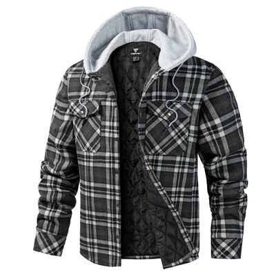 LEPOAR Flannel Hoodie Jacket for Men Plaid Jacket Quilted lined Winter Coat Lightweight Warm Long Sleeve Flannel Jacket