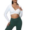 Aoxjox Leah Long Sleeve Crop for Women Deep V Half Cutout Workout Cropped T Shirt Top (White, Large) view 4
