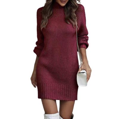 CPMBFDC Women's Turtleneck Sweater Dress Fashion Knitted Pullover Sweater Long Sleeves Casual Sweater 2024 Fall Outfits (Wine Red,XXL)