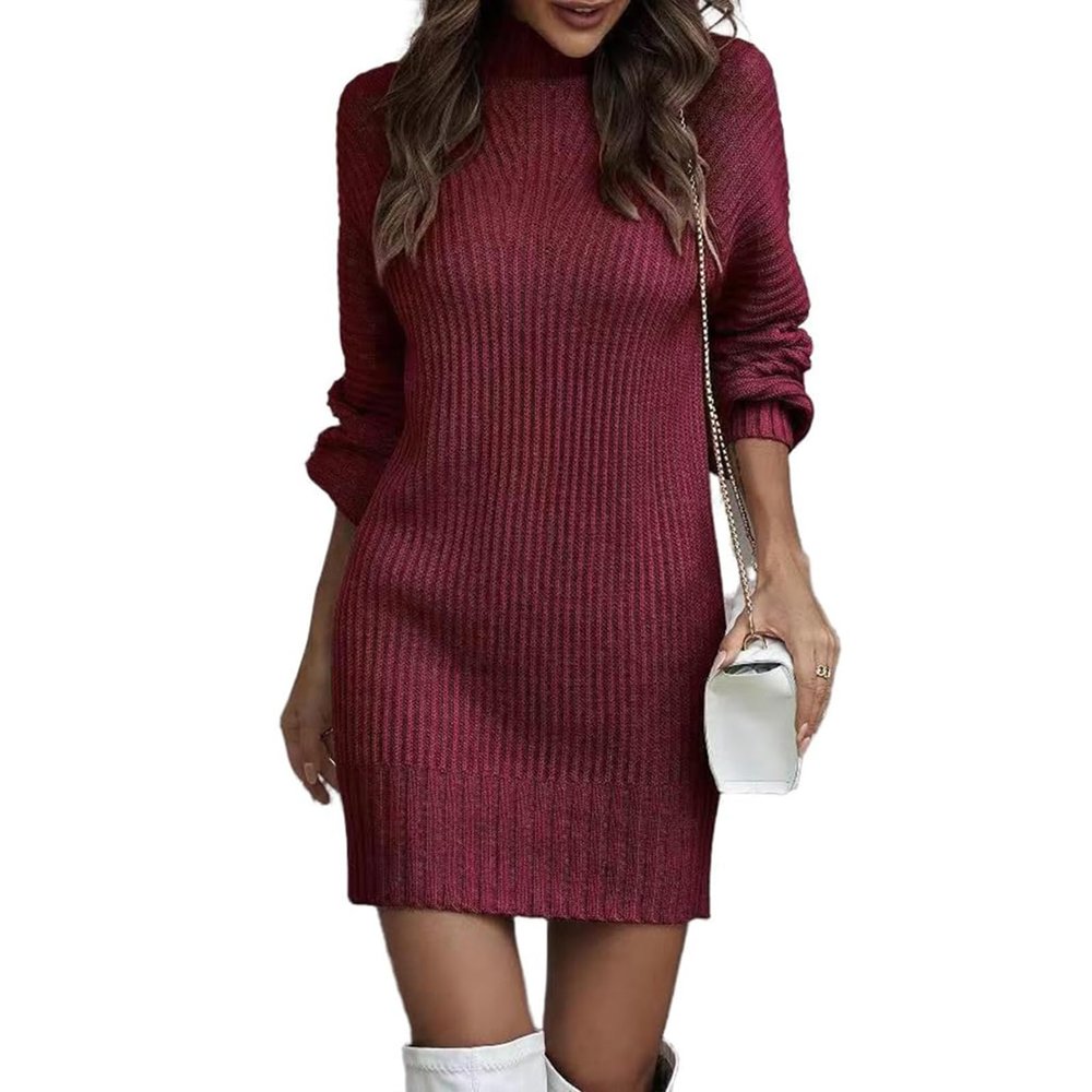 CPMBFDC Women's Turtleneck Sweater Dress Fashion Knitted Pullover Sweater Long Sleeves Casual Sweater 2024 Fall Outfits (Wine Red,XXL)