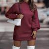 CPMBFDC Women's Turtleneck Sweater Dress Fashion Knitted Pullover Sweater Long Sleeves Casual Sweater 2024 Fall Outfits (Wine Red,XXL) view 4