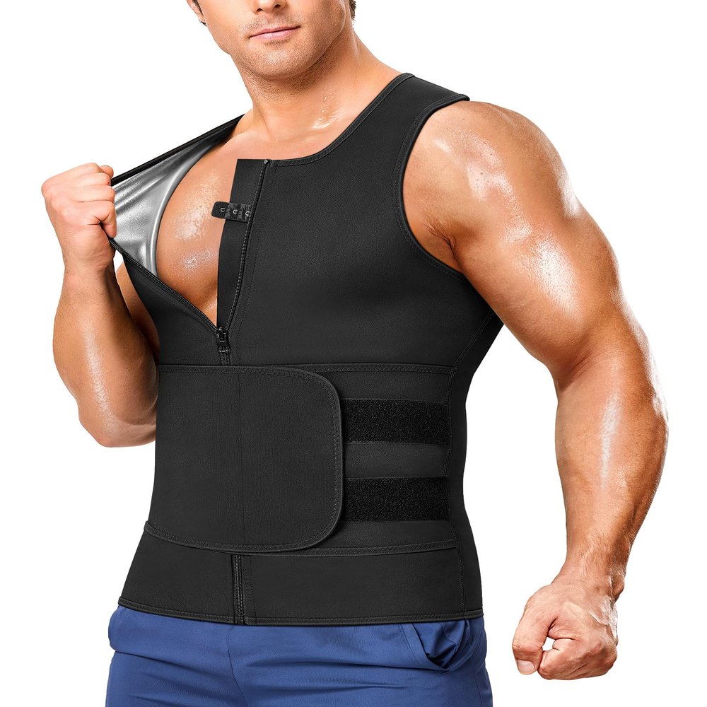 Junlan Sauna Suit for Men 2 in 1 Waist Trainer Sauna Shirt for Men Sweat Band for Stomach(Silver,6X-Large)