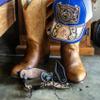 Centmehr Western Men's Antiqued Spurs with Hand Engraved Trims and Rowel (Flower Trims) view 4