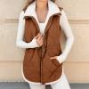 Womens 2024 Winter Vests Sleeveless Fleece Jacket Zip Up Stand Collar Long Warm Drawstring Coat with Pockets view 3