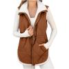 Womens 2024 Winter Vests Sleeveless Fleece Jacket Zip Up Stand Collar Long Warm Drawstring Coat with Pockets view 4