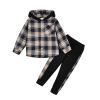 ODIMAME Boy Clothes 4T Toddler Fall Winter Outfits Plaid Pocket Hoodie Sweatshirt + Long Sleeve Pants Set Beige 4-5 Years Old view 1