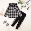 ODIMAME Boy Clothes 4T Toddler Fall Winter Outfits Plaid Pocket Hoodie Sweatshirt + Long Sleeve Pants Set Beige 4-5 Years Old view 2