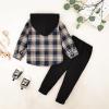 ODIMAME Boy Clothes 4T Toddler Fall Winter Outfits Plaid Pocket Hoodie Sweatshirt + Long Sleeve Pants Set Beige 4-5 Years Old view 3