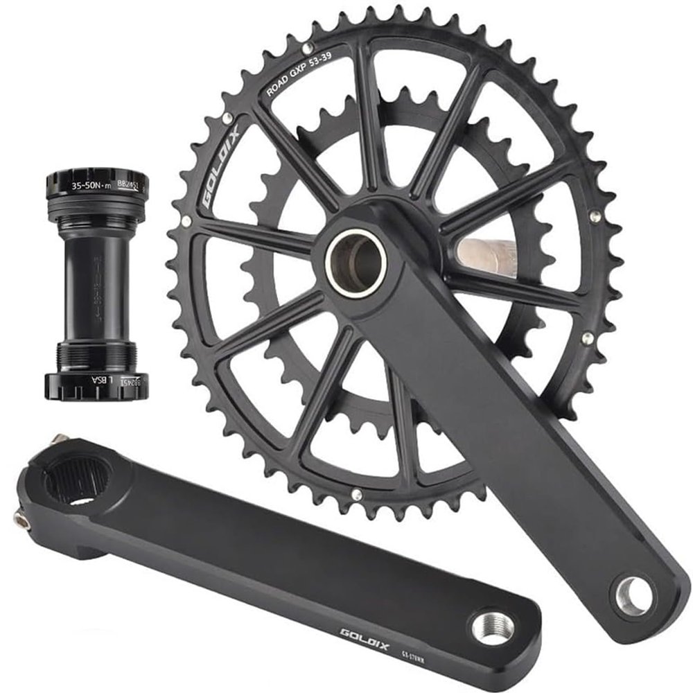 HWEVDHJ Bike Crank Arm Set 165/170/172.5/175mm Road Bike Crankset Hollow Integrated Crank Set 50-34T/52-36T/53-39T Double Chainring Crankset 7-12Speed(52-36T,172.5mm)