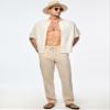 JMIERR Mens Linen Pants Elastic Waist Casual Linen Loose Boho Yoga Beach Drop Crotch Trouser with Pockets, L,Apricot view 4