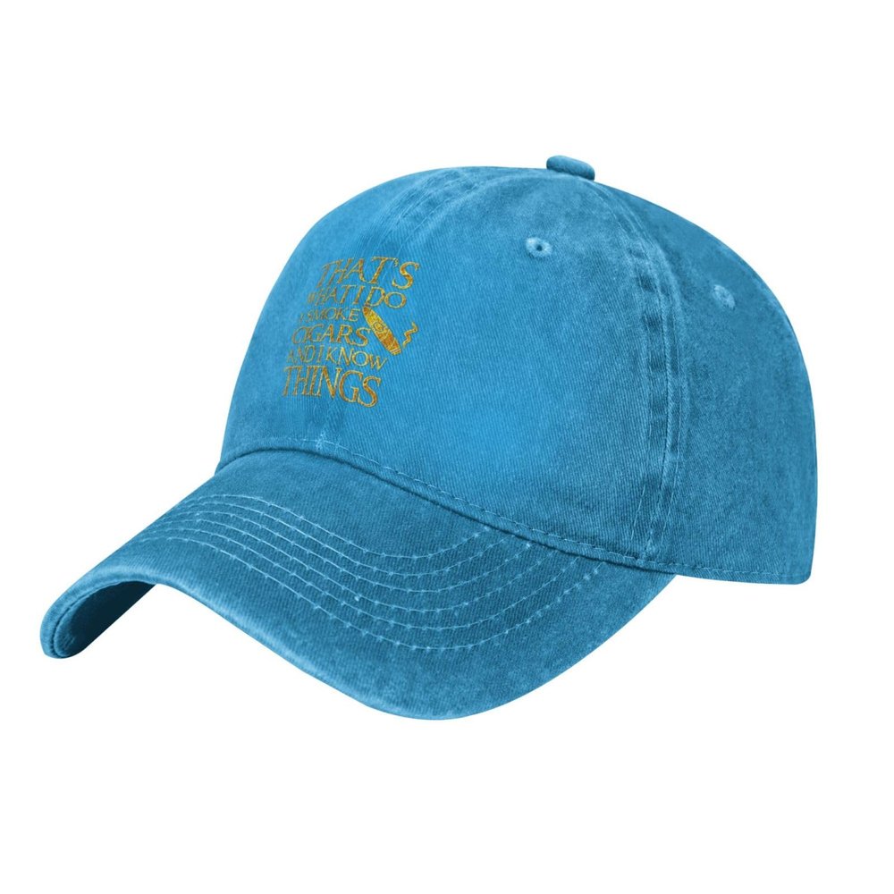 Haebfsl That's What I Do I Smoke Cigars and I Know Things Hat Baseball Cap Cotton Dad Hat Trucker Hat for Women Men,Blue