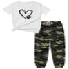 ARTMINE Girls' 2 Piece Clothing Sets Short Sleeve Crew Neck Heart Print T Shirt Drawstring Elastic Waist Camo Cargo Jogger Pants Outfits view 1