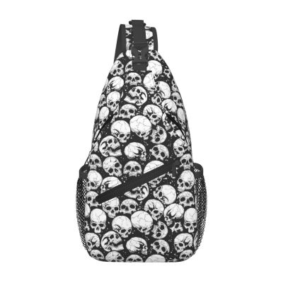 LECHOVV Black White Skulls Sling Crossbody Bag-Travel Hiking Chest Backpack,Casual Daypack for Women and Men,Lightweight Shoulder Purse for Daily Use and Outdoor Adventures