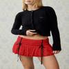 Seyumixi Women Lace Ruffle Bloomer Skirt Frill Tiered Short Skater Skirts Cute Layered Flowy A Line Mini Underskirt(Lace Bowtie Red,L) view 2