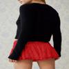 Seyumixi Women Lace Ruffle Bloomer Skirt Frill Tiered Short Skater Skirts Cute Layered Flowy A Line Mini Underskirt(Lace Bowtie Red,L) view 3