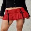 Seyumixi Women Lace Ruffle Bloomer Skirt Frill Tiered Short Skater Skirts Cute Layered Flowy A Line Mini Underskirt(Lace Bowtie Red,L) view 4