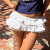 Seyumixi Women Lace Ruffle Bloomer Skirt Frill Tiered Short Skater Skirts Cute Layered Flowy A Line Mini Underskirt(Cute White,L) view 2