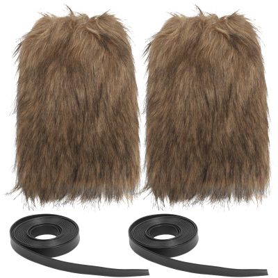 LOGOFUN 2PCS Viking Fur Leg Warmers Faux Fur Boot Covers Viking Fluffy Leg Warmers with Strap for Cosplay Party Costume Accessory - 30CM