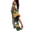 Autumn Camouflage Print Sexy Plunger Design Floor Length Fashion Fall Colorful Maxi Dresses for Women with Slits view 2