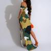 Autumn Camouflage Print Sexy Plunger Design Floor Length Fashion Fall Colorful Maxi Dresses for Women with Slits view 4
