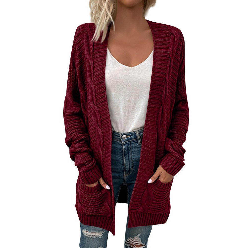 Women's Cable Knit Long Sleeve Open Front Cardigan Sheep V-Neck Button Down Embroidery Wool Blend Cardigan Sweaters Fall Fashion for Women 2024 Oversized Sweaters Loose Fit Sweater Open Front Cardigan