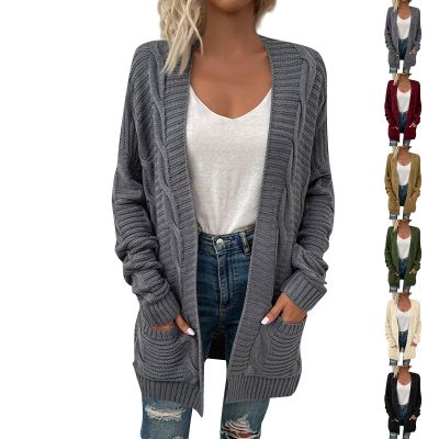 Women's Cable Knit Long Sleeve Open Front Cardigan Sheep V-Neck Button Down Embroidery Wool Blend Cardigan Sweaters Fall Fashion for Women 2024 Oversized Sweaters Loose Fit Sweater Open Front Cardigan