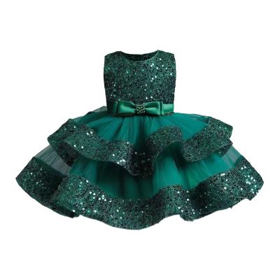 6M to 6T 3D Flower Toddler Baby Girls Wedding Dresses Pageant Layered Dresses Birthday Dress (Green, 3-4 Years)
