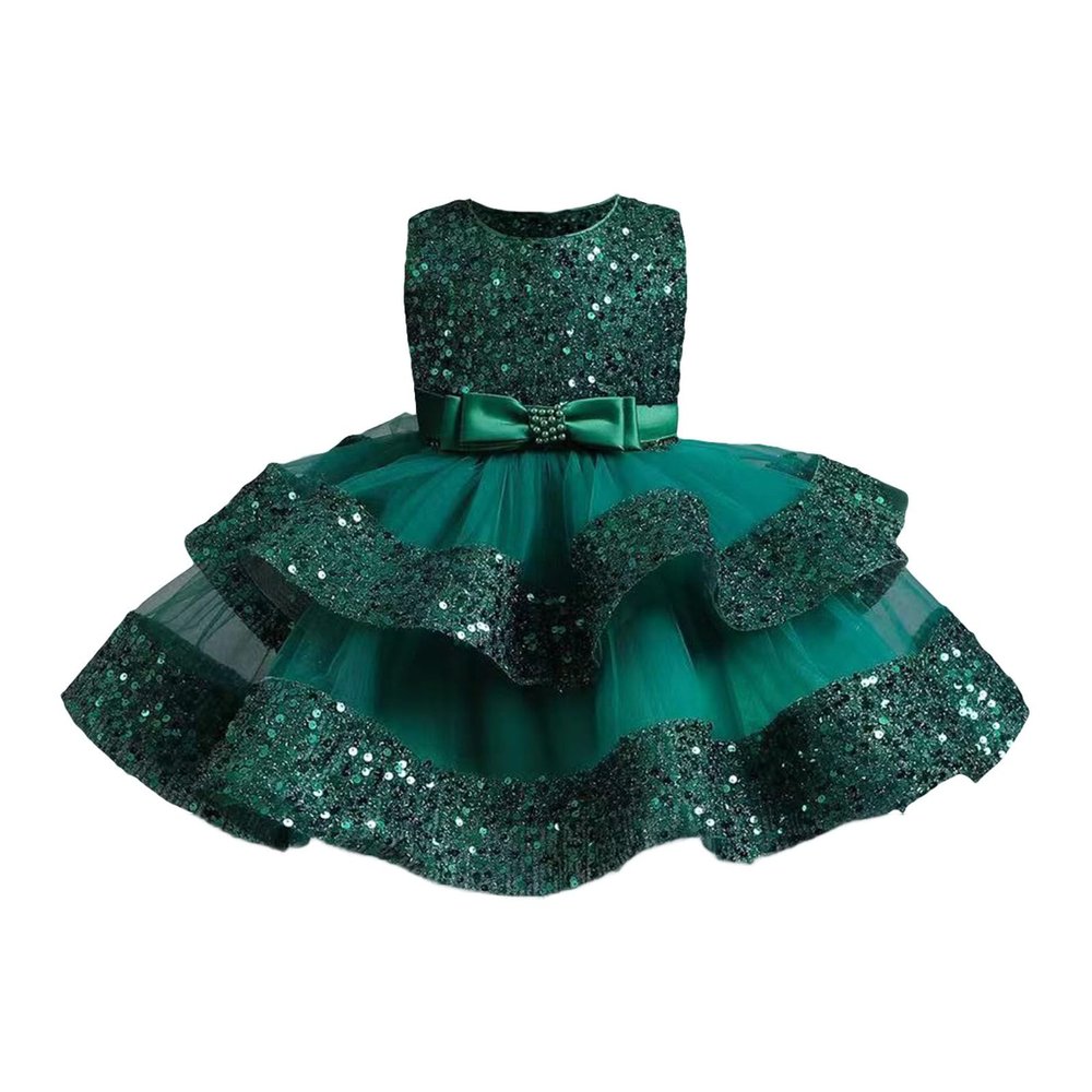 6M to 6T 3D Flower Toddler Baby Girls Wedding Dresses Pageant Layered Dresses Birthday Dress (Green, 3-4 Years)