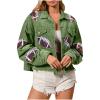 Akklian Women's Cropped Corduroy Jacket Frayed Hem Football Sequin Patched Short Coat Hippie Jacket Coats with Flap Pocket view 1
