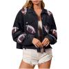 Akklian Women's Cropped Corduroy Jacket Frayed Hem Football Sequin Patched Short Coat Hippie Jacket Coats with Flap Pocket view 1