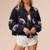 Akklian Women's Cropped Corduroy Jacket Frayed Hem Football Sequin Patched Short Coat Hippie Jacket Coats with Flap Pocket view 2