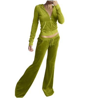 Velour Tracksuit Womens Two Piece Lounge Set Long Sleeve Zip up Hooded Jacket Wide Leg Pants Y2k Sweatsuit Set