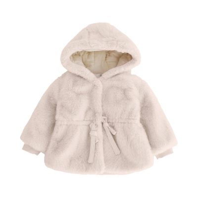 EnJoCho Winter Jacket For Infant Baby Girls Long Sleeve Fleece Jacket Fuzzy Button Down Bowknot (White, 3-4 Years)