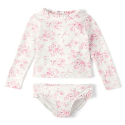Gymboree,Girls,and Toddler 2-Piece Rashguard Swimset,Simply White Floral,2T