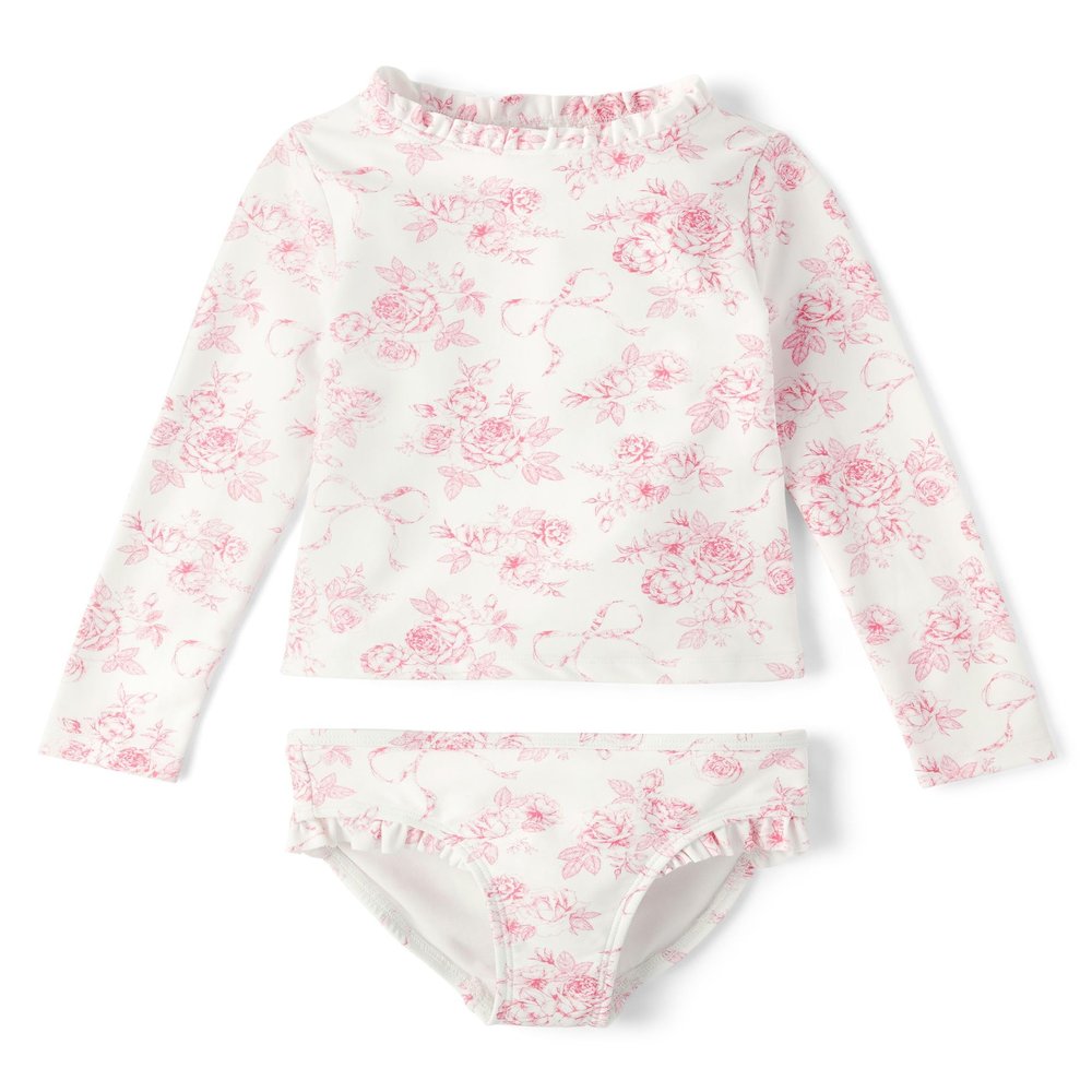 Gymboree,Girls,and Toddler 2-Piece Rashguard Swimset,Simply White Floral,2T