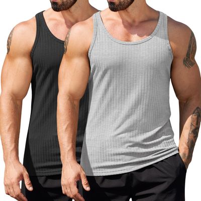 COOFANDY Sleeveless Muscle Tank Men Knitted Tanks Tops Workout Fitness Tee Casual Tank Shirts, Black Red, XX-Large