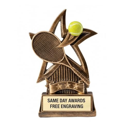 Same Day Awards Star Sport Tennis Trophy 6 Inch Custom Engraved Award for Tennis Tournament Champions League MVP Player Coach Recognition End of Season Gift