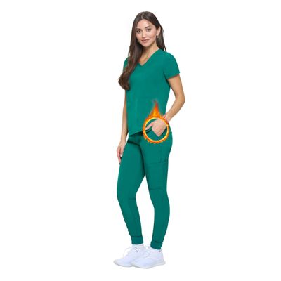 ACTIVE UNIFORMS Women's Essential Scrub Set Cool Stretch Jogger Scrub Top and Pants Nursing Uniform Clearance Workwear (True Hunter Green, Small-Petite)
