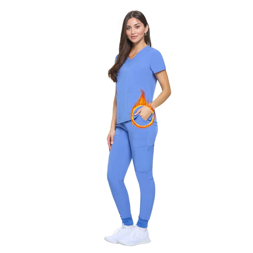 ACTIVE UNIFORMS Women's Essential Scrub Set Cool Stretch Jogger Scrub Top and Pants Nursing Uniform Clearance Workwear (Ceil Blue, 3X-Large-Petite)