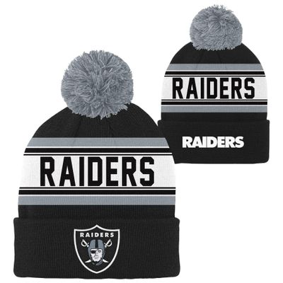 NFL Kids 4-7 Official Primary Logo Sport Knit Cold Weather Cuffed Pom Beanie Hat (US, Alpha, One Size, Las Vegas Raiders, Las Vegas Raiders)