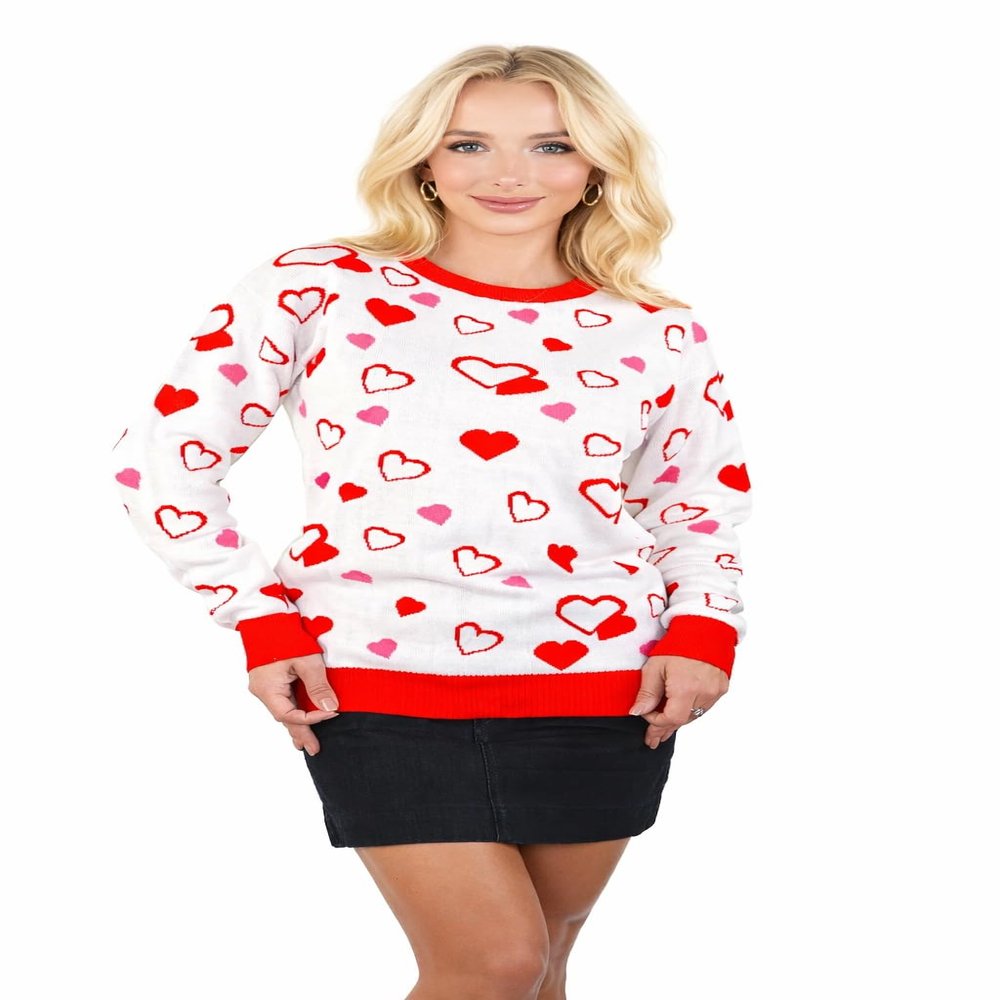 SoCal Look Women Valentine Heart Sweater - Cute Casual Acrylic Pullover, Perfect for Valentine's Day