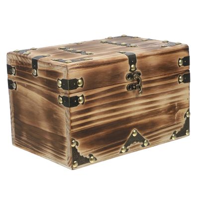 TOPPERFUN Retro Wooden Jewelry Storage Box Pirate Treasure Box for Boys and Girls Lid