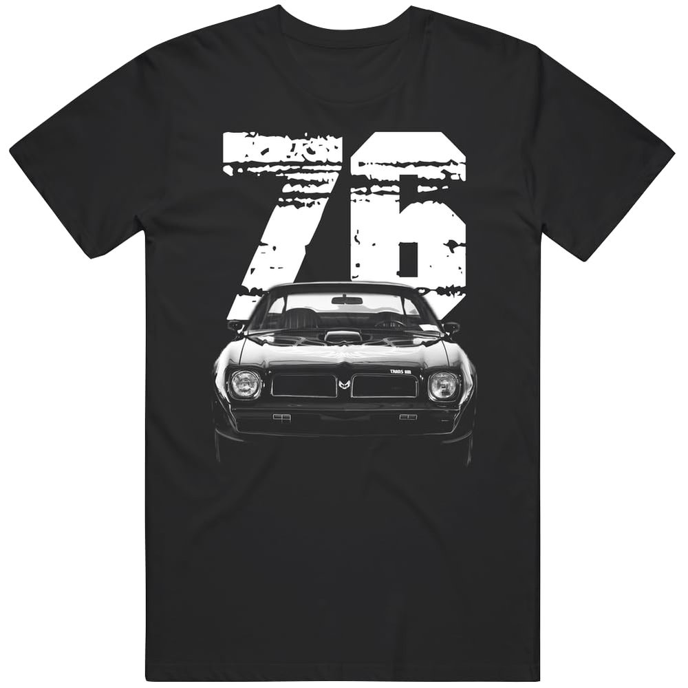 1976 Trans Am Front View with Year T Shirt 3XL Black