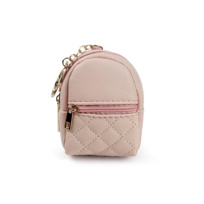 AfitLulu Small Change Coin Purse, Mini Backpack Cute Cosmetic Bag for Women with Keychain and 2 Zipper Layers, Change Purse for Travel and Dating (Pink)