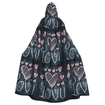 YKJJFVZ I Love You Words With Hearts Print Rogue Cosplay Adult Halloween Witch Hooded Cloak Cape Unisex Costume For Horror Parties Masquerade