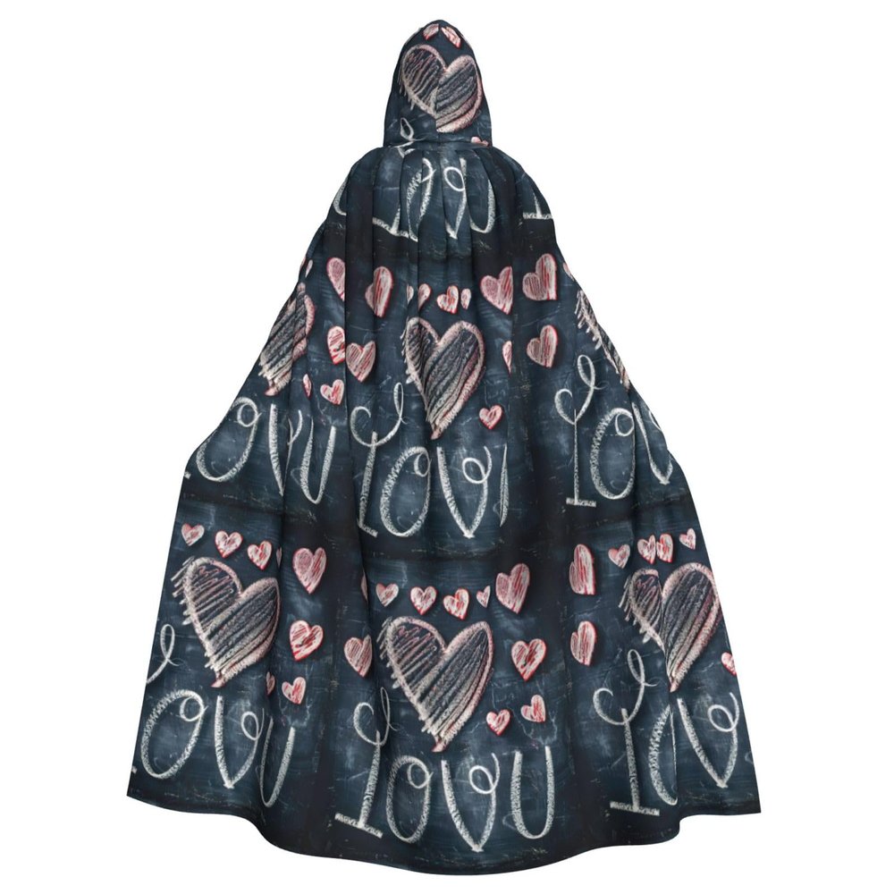 YKJJFVZ I Love You Words With Hearts Print Rogue Cosplay Adult Halloween Witch Hooded Cloak Cape Unisex Costume For Horror Parties Masquerade