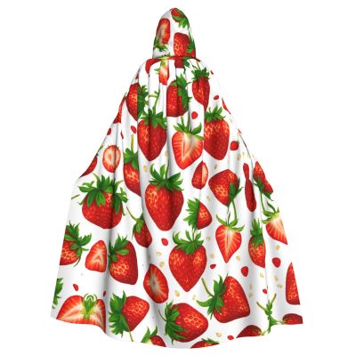 YKJJFVZ Strawberry Print Rogue Cosplay Adult Halloween Witch Hooded Cloak Cape Unisex Costume For Horror Parties Masquerade