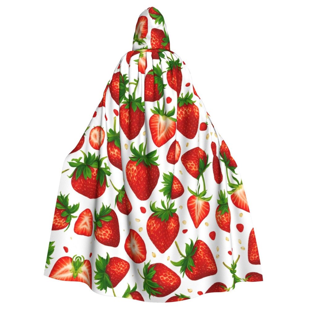 YKJJFVZ Strawberry Print Rogue Cosplay Adult Halloween Witch Hooded Cloak Cape Unisex Costume For Horror Parties Masquerade